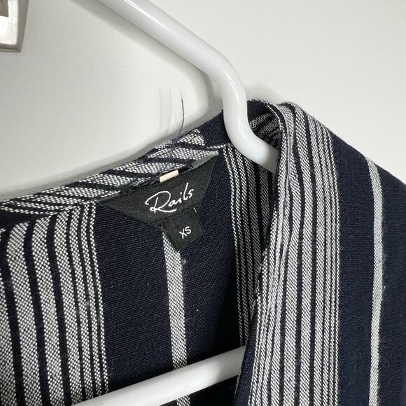 Rails Linen Jumpsuit Romper Womens XS Navy Blue Angela Mediterranean Stripe Boho - Picture 3 of 12